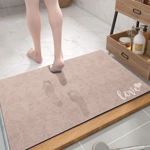 Washable Bathroom Mat Super Absorbent Non Slip Shower Bath Rug Beige 24"x 16"
